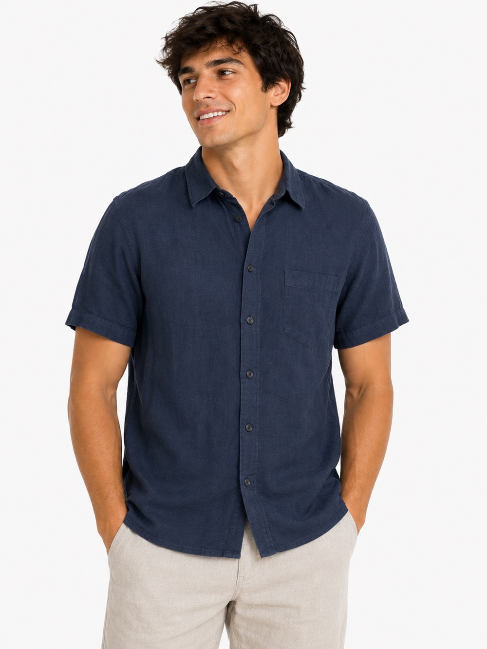 Calvin Klein Blue Linen Short Sleeve Shirt